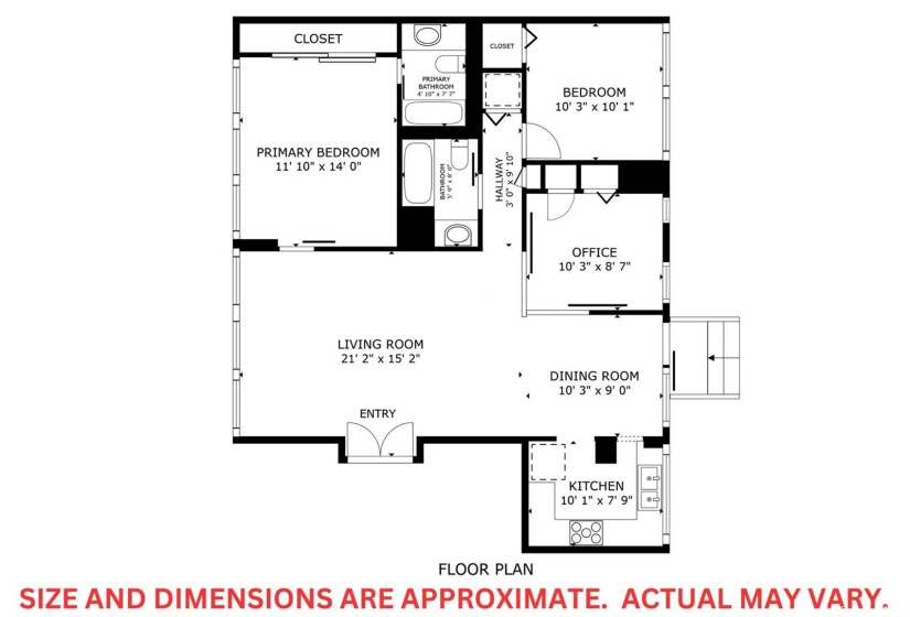 Floor plan is for illustration purposes.  Size and dimensions are approximate and actual dimensions may vary.  Buyer should confirm dimensions.