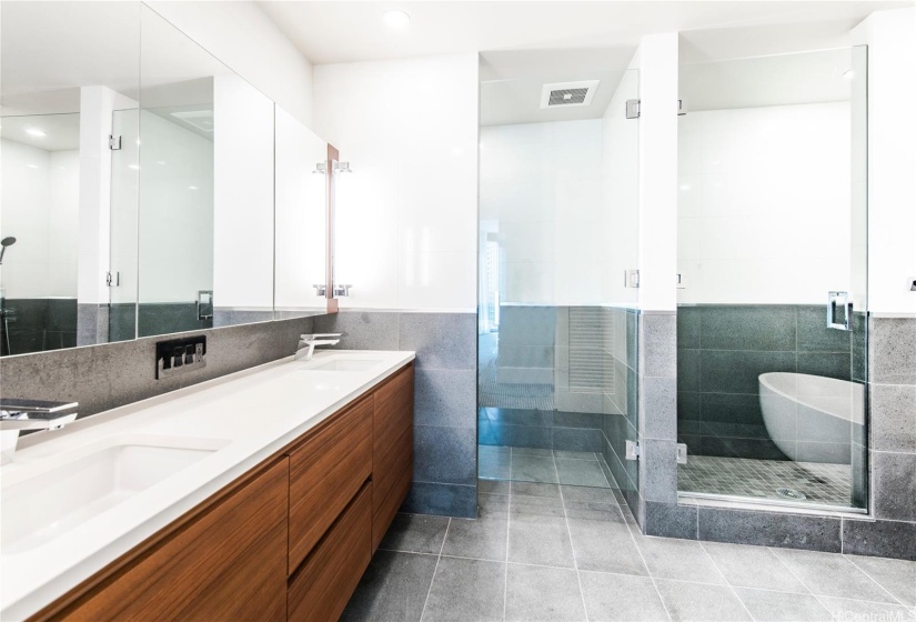 A true primary bathroom with upgraded Toto washlet, private water closet and separate soaking tub and shower.