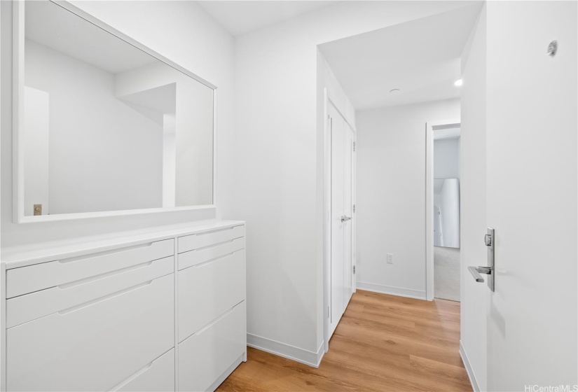 Entryway with shoe cabinet and mirror included