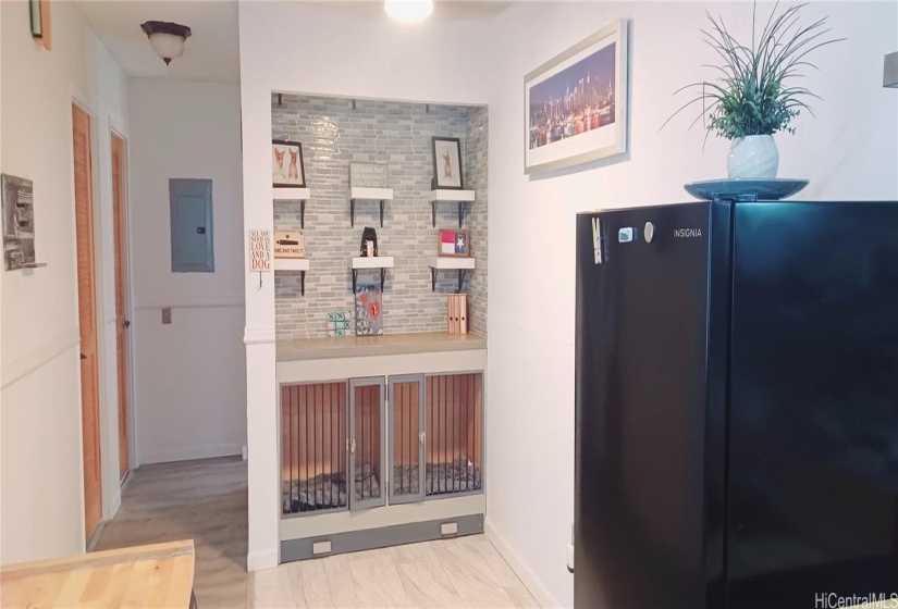 Dining area. Wall Niche can be converted back to a closet or dining buffet and storage shelving.