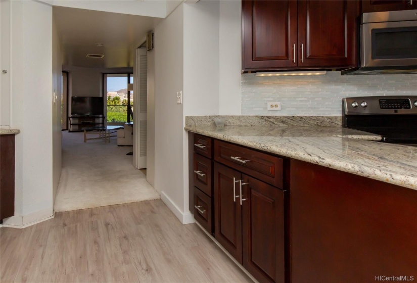 Kitchen looking toward entrance to living room