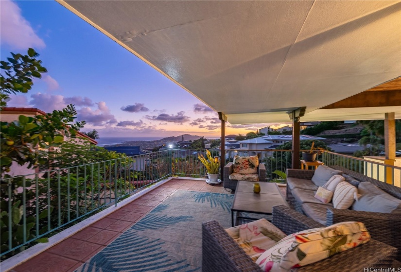 Poolside seating with beautiful views