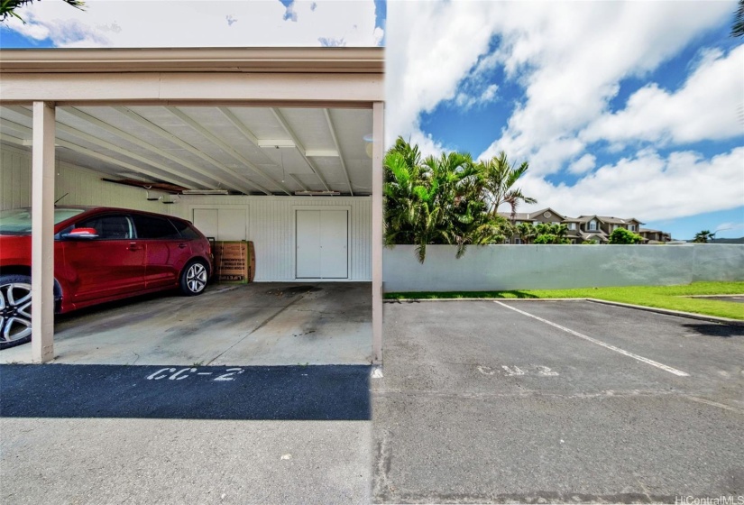 one garage and one uncovered parking