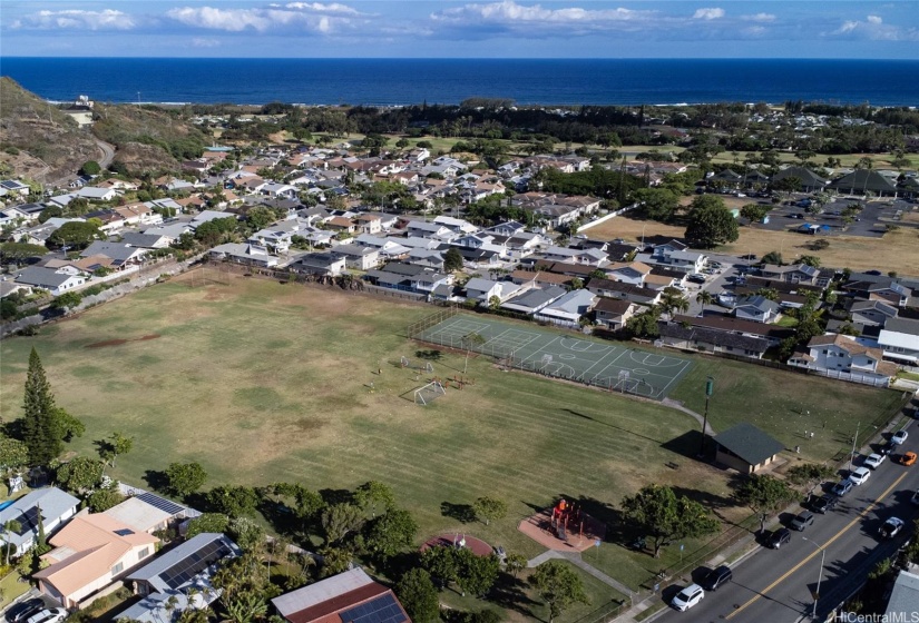 Kalama Valley Community offers side walks and this large park with a nice playground, courts, large field spaces and a bathroom when you feel like getting outside.