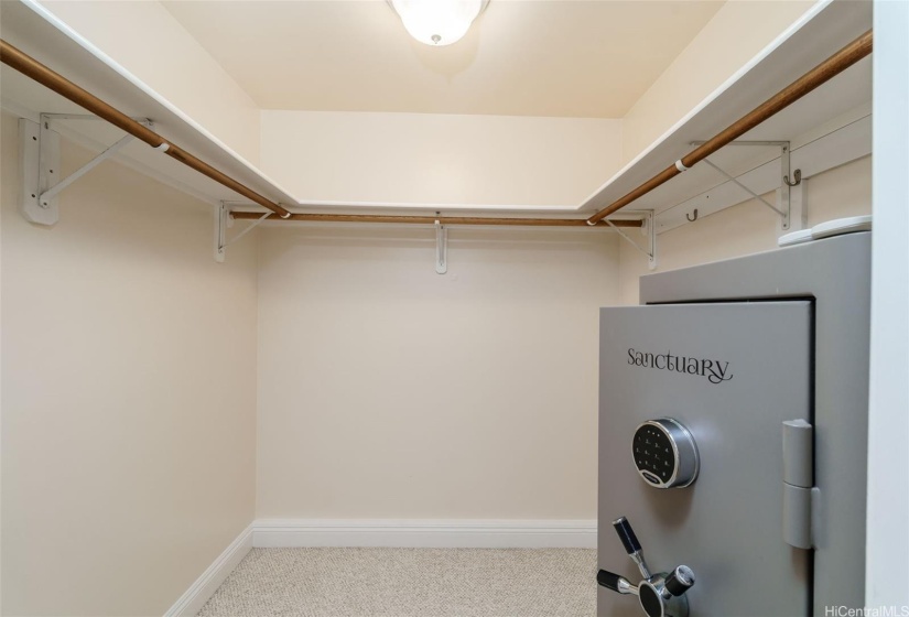 Primary bedroom walk-in closet with safe.