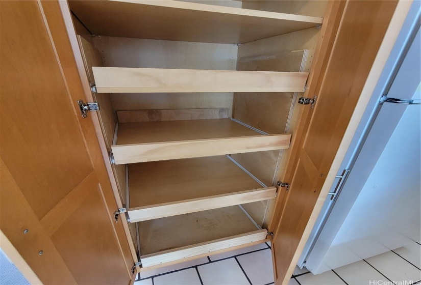 Sliding shelves in kitchen cabinets
