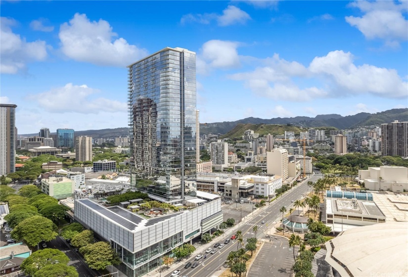 Striking modern building in the heart of Honolulu.