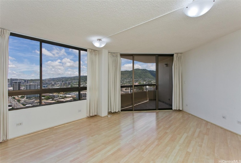 Living room area with usable corner lanai (63 sf)