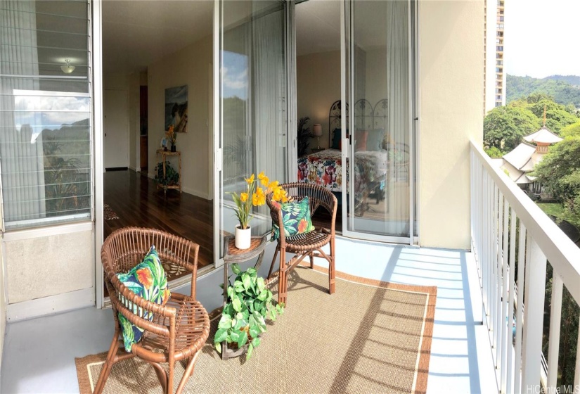 Generous sized lanai is accessible through both the living room and bedroom.