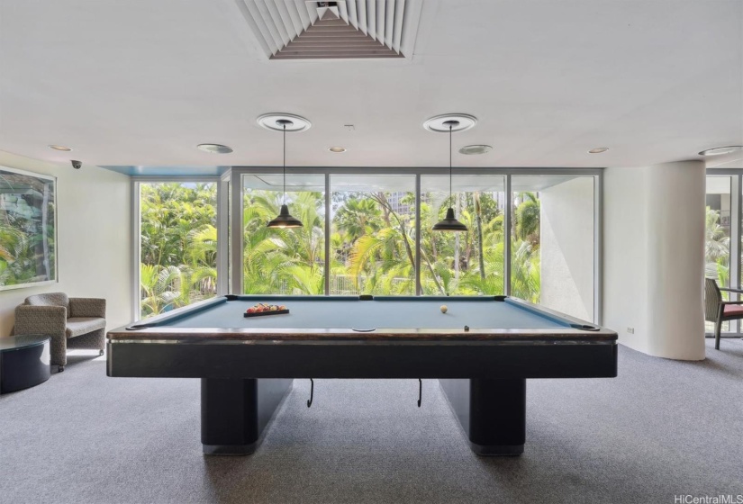 Pool table in recreation room.