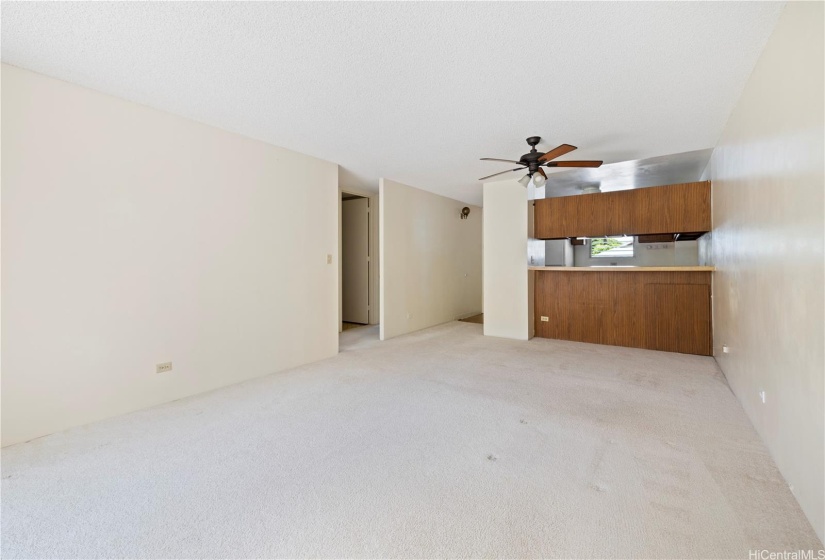 Living room area facing the kitchen.