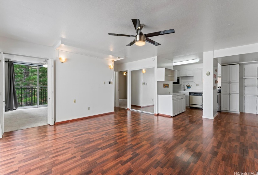 View of the living area with door to the 2nd bedroom on the left.