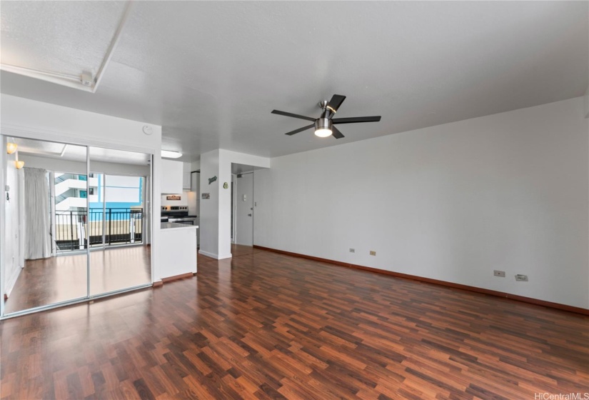 Looking towards the kitchen and front door.