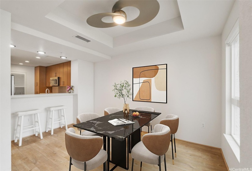 Dining Room with recessed ceilings