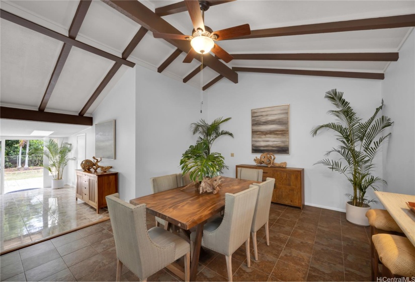 The dining room is looking towards the back yard.