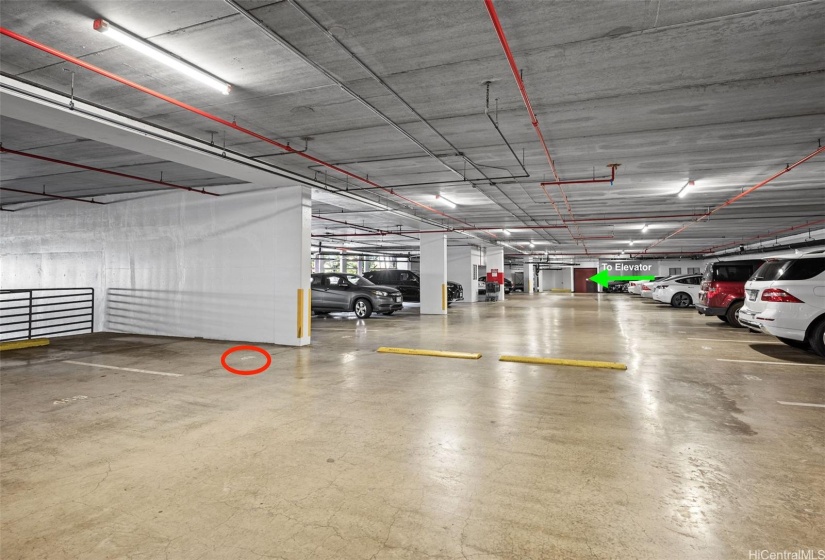 red circle is the assigned stall on the third floor. Green arrow is pointing to the entrance to the elevator. Not too far!