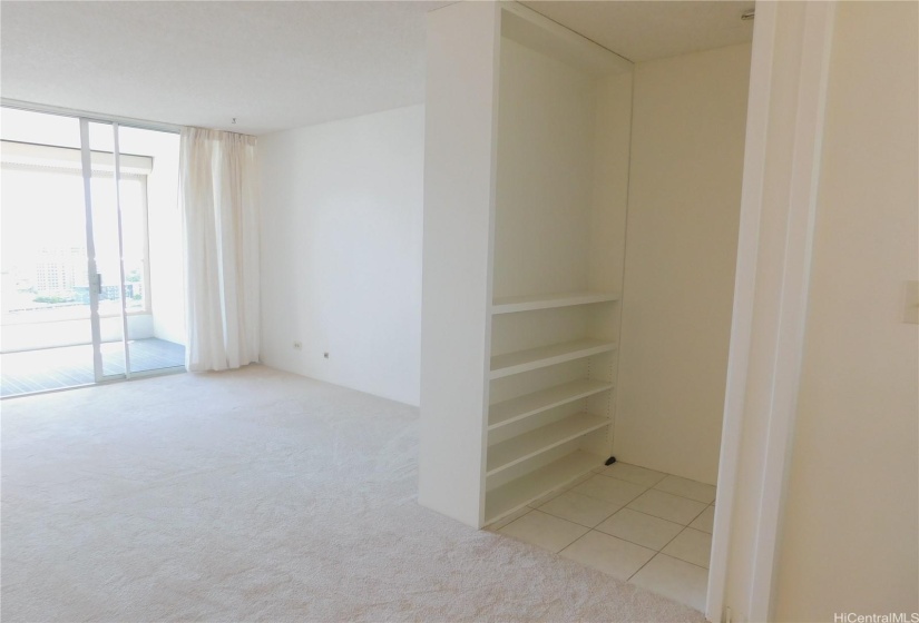 Bookshelves in the entry.