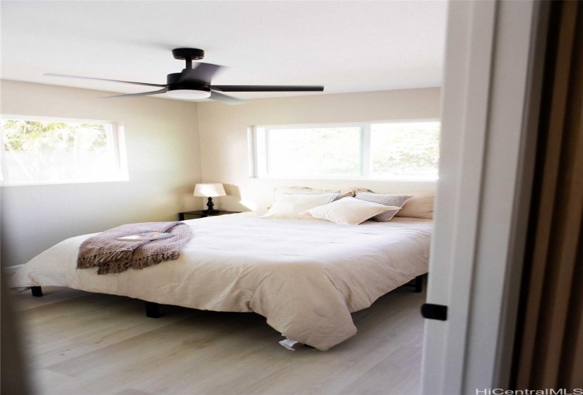 Bedroom #1 With Newly Installed Ceiling Fan.