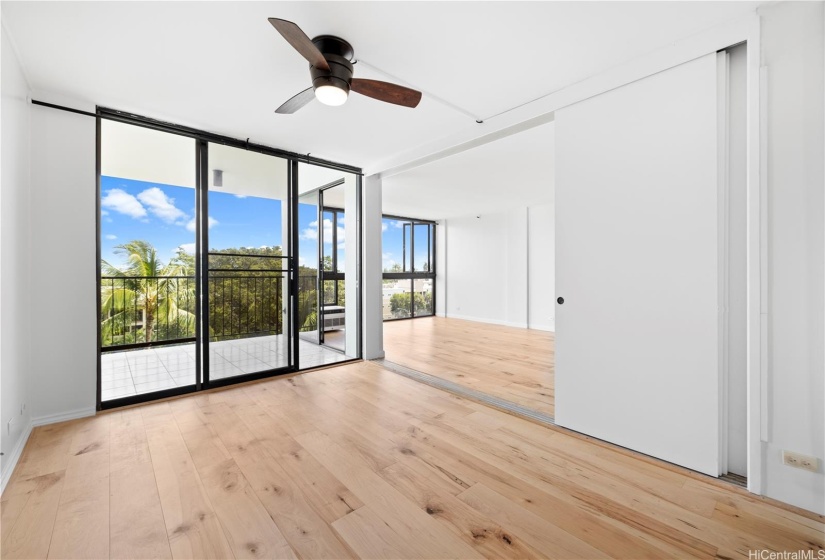 Second bedroom has sliding doors for privacy.