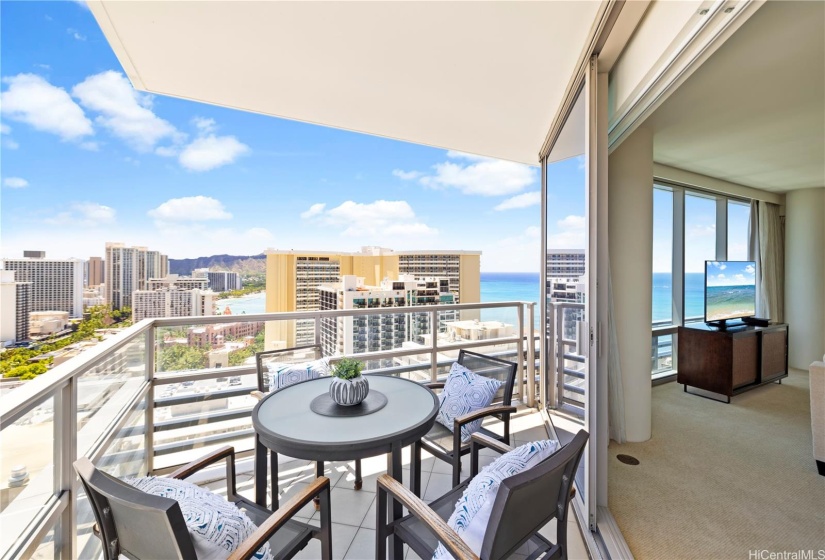 Lanai facing the living/dining with stunning views