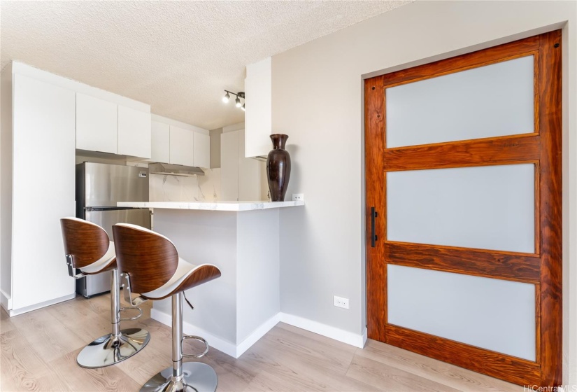 Barn door entry to bedroom