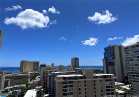 View of Waikiki while walking from the elevator to the unit*Enhanced Photo