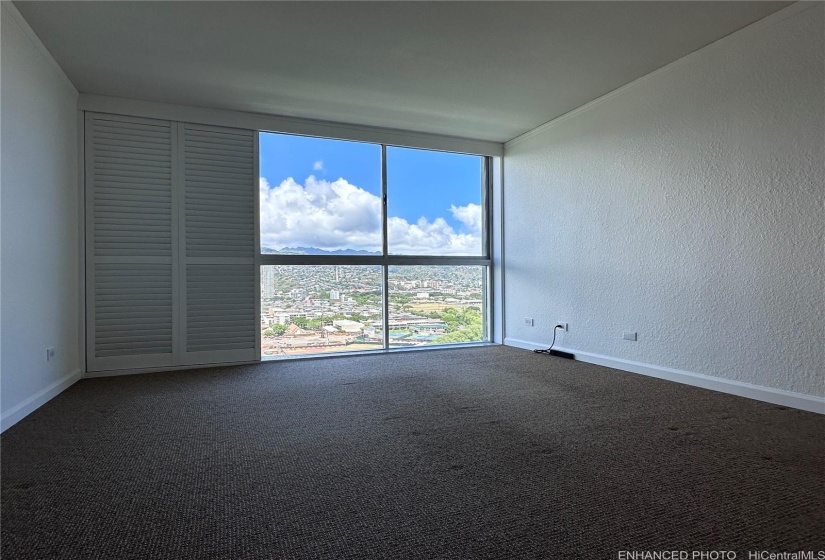 Living room with sliding door shades open*Enhanced Photo