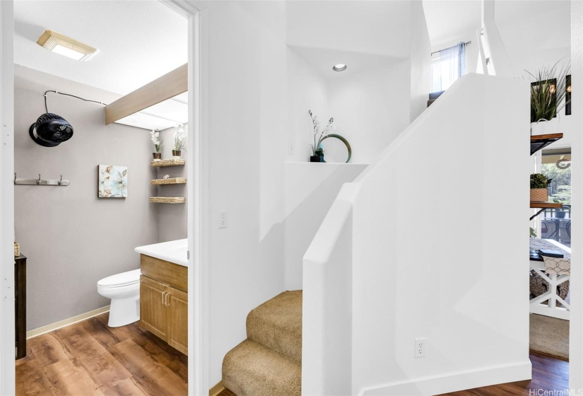 2nd bathroom, stairs to lofted bedroom