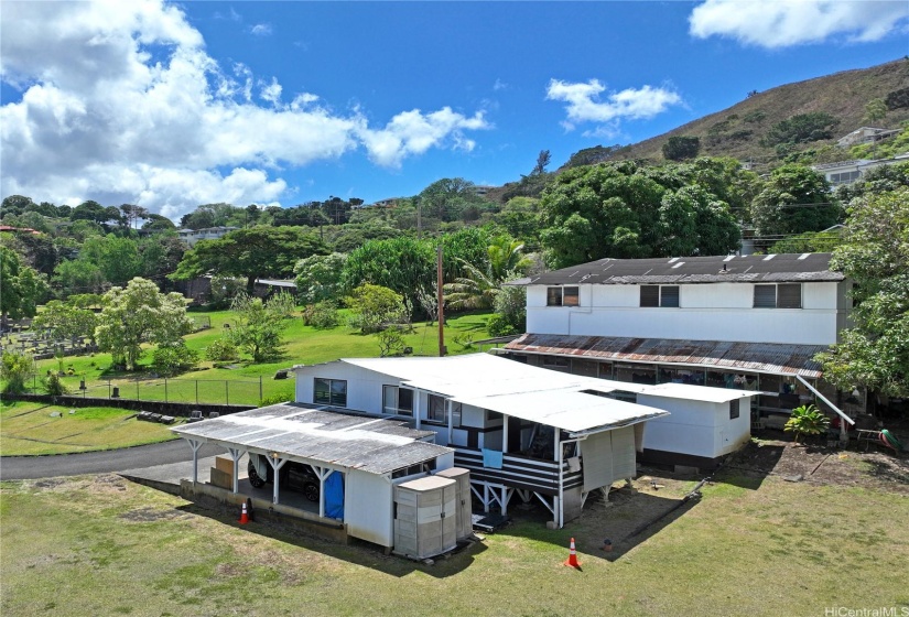 The houses as seen from the center of the property