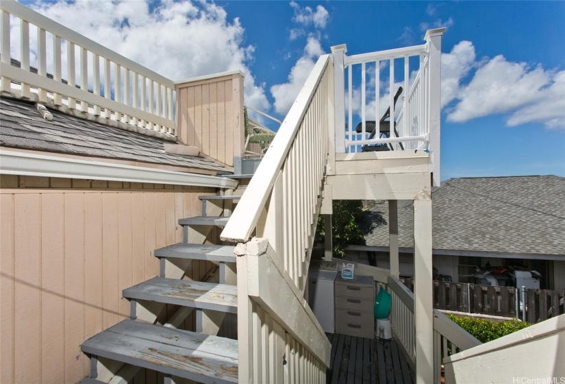 Stairs in back of house leading to top deck with spectacular Diamond Head and Ocean Views