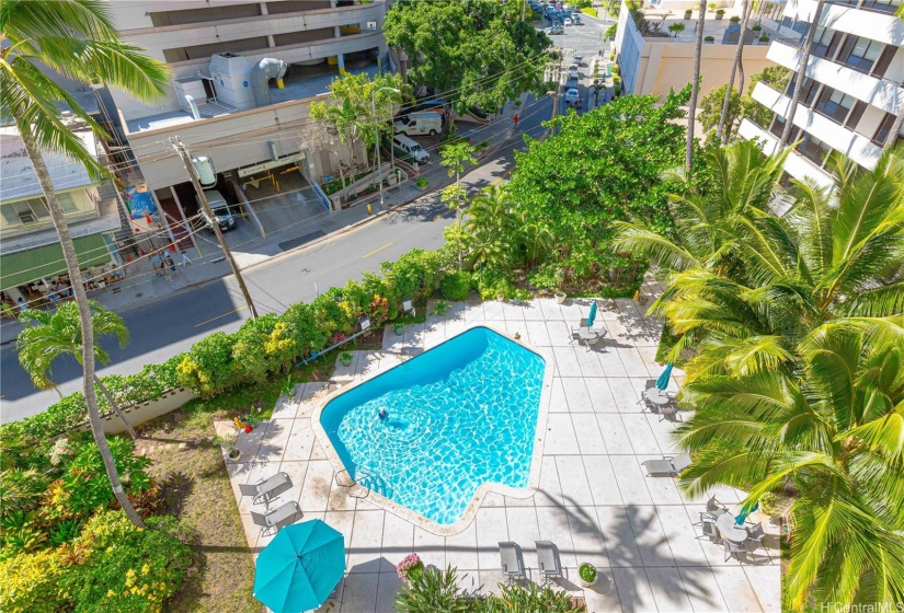 View overlooking down at the pool