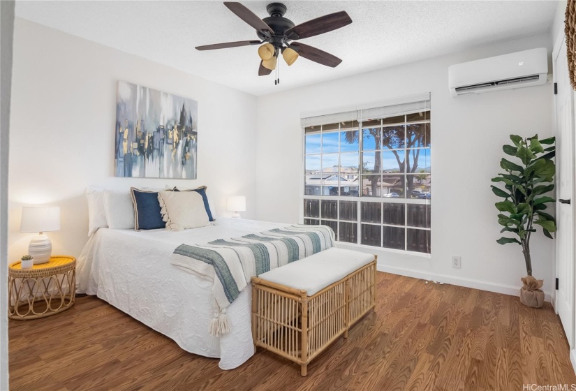 Bedroom #1 with ceiling fan and split AC