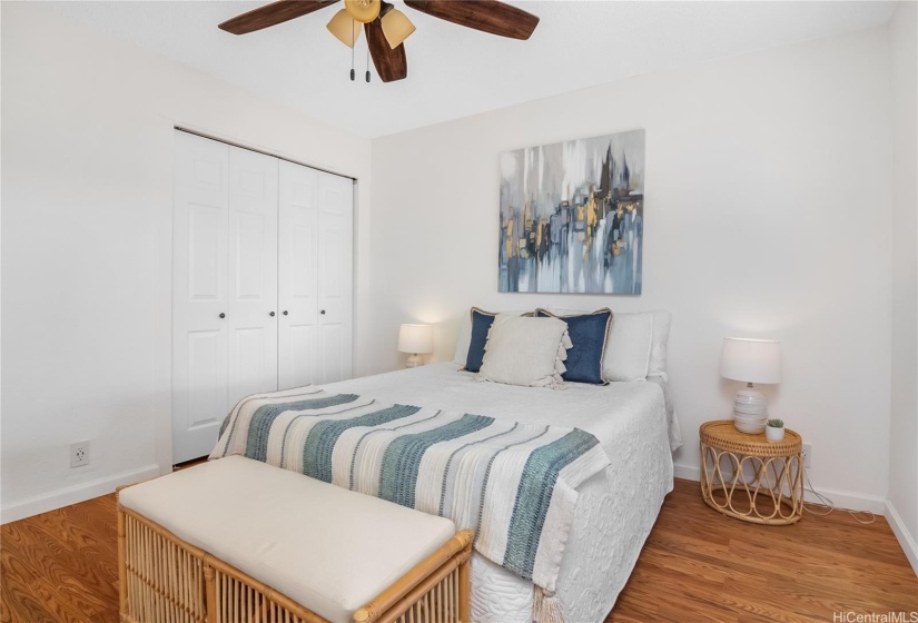 Bedroom #1 with ceiling fan and split AC