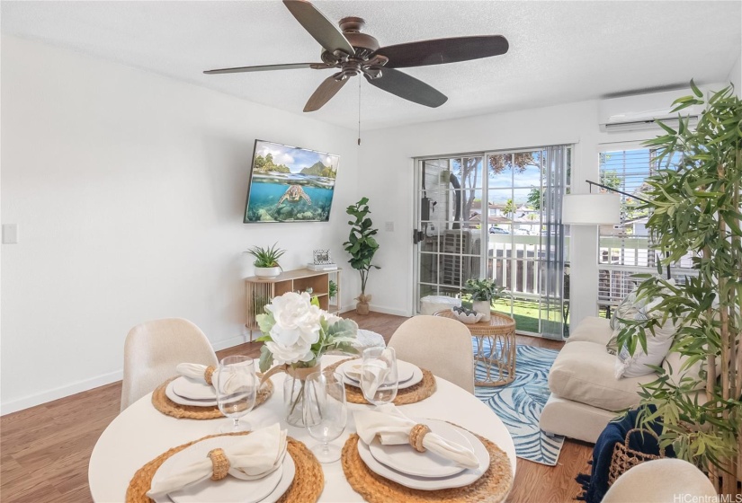 Living room and dining area.