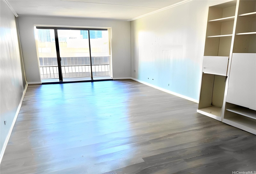 View from kitchen of living room.