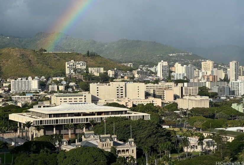 Rainbows from your lanai over the Palace, Capitol and Punchbowl