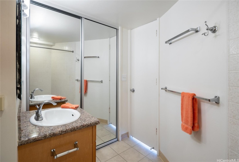 Bathroom has closet, shower.