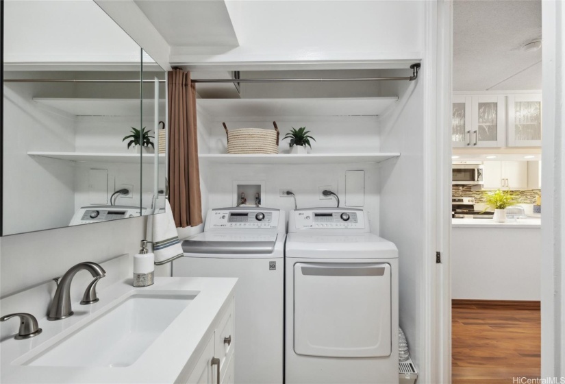 The laundry area is hosted in the guest bathroom. super convenient