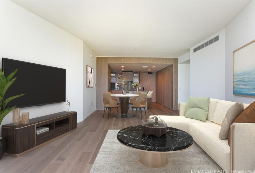 Living Room looking into Kitchen - Virtually Staged (Enhanced)