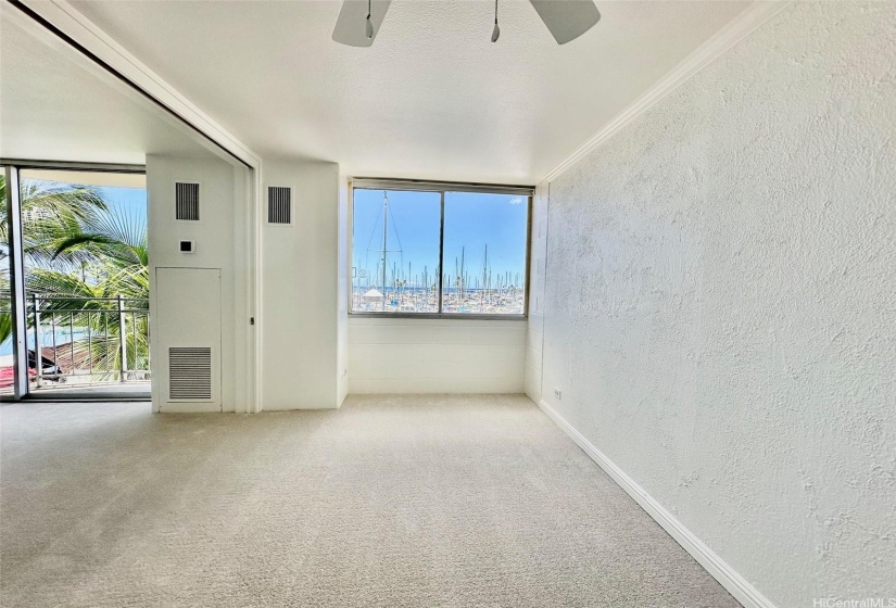 Spacious 1 bedroom with divider doors that open up to create one large living area if desired.