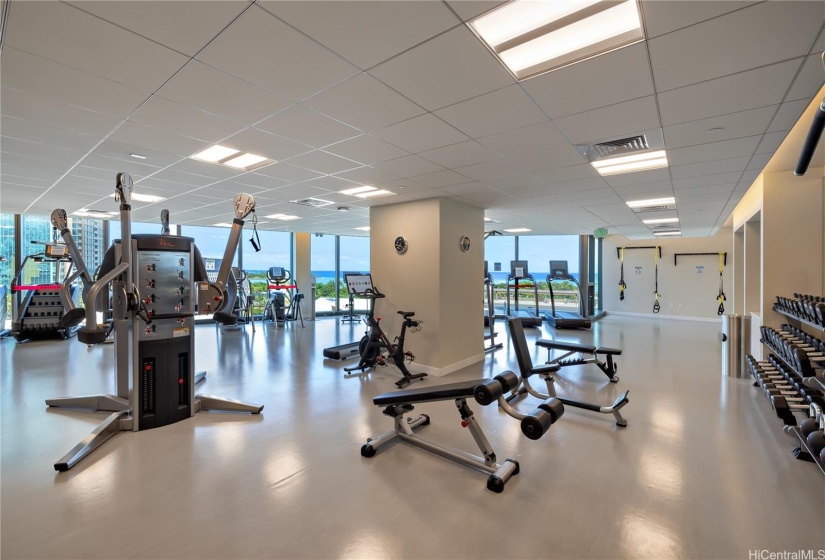 Great gym with yoga and locker rooms with spa saunas