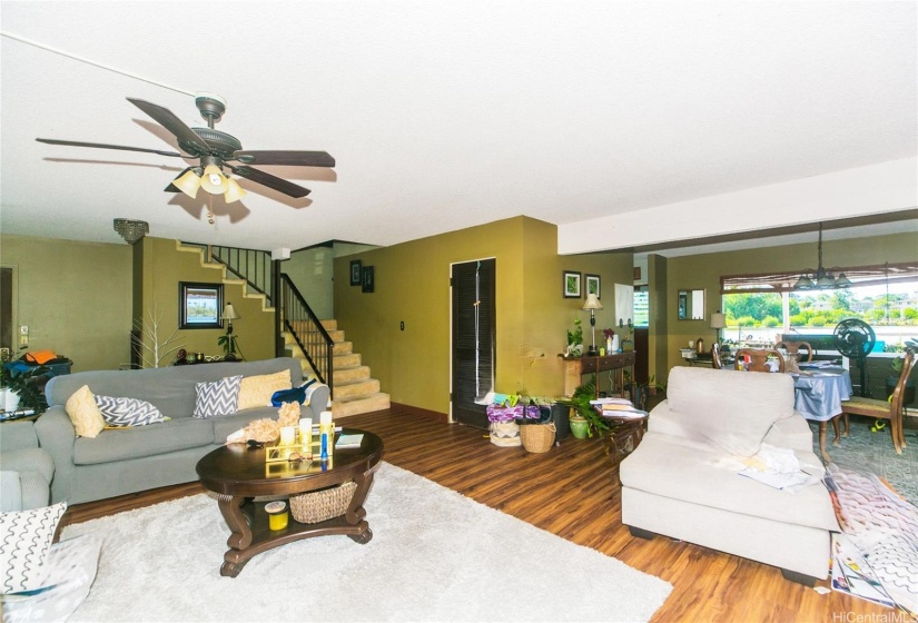 Living room and dining room with ocean view