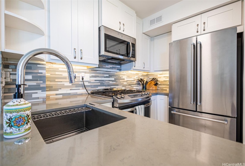 Luxury kitchen with microwave hood and undercount sink