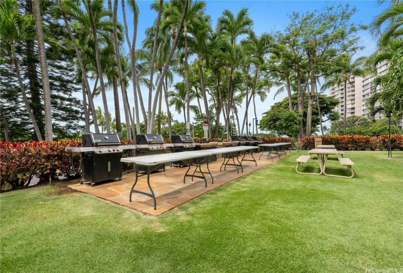 BBQ area surrounding the pool