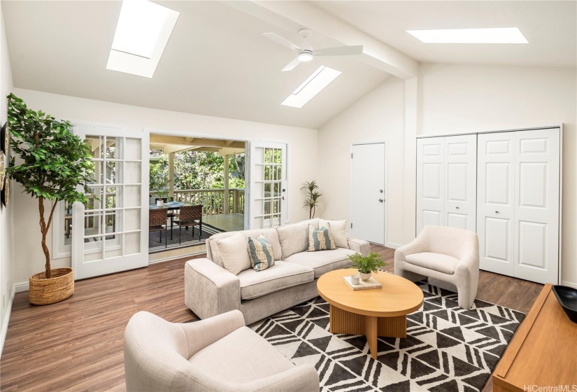 Large family room.  French doors lead to large covered lanai.