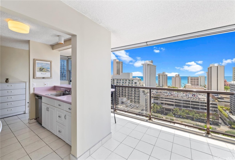 The kitchen opens up to the living room.