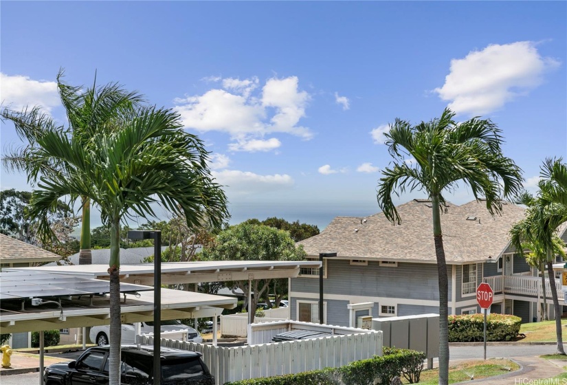 Peek a boo view of the ocean in the distance from rear lanai.