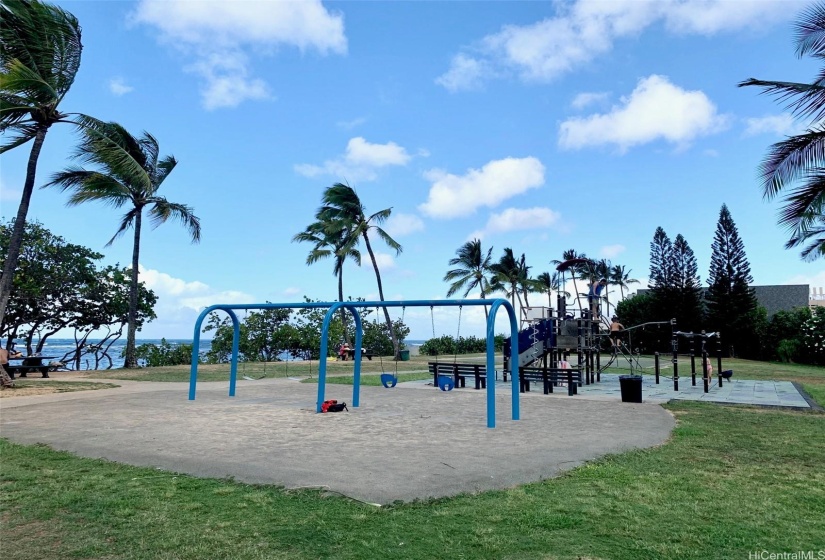 Aweoweo beach park playground with swings and basketball courts