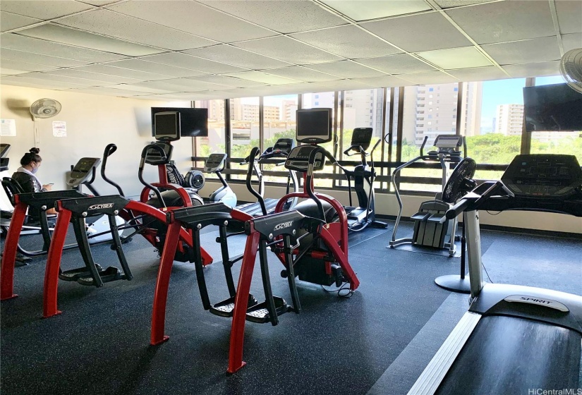 Well appointed fitness center on 7th floor recreation deck