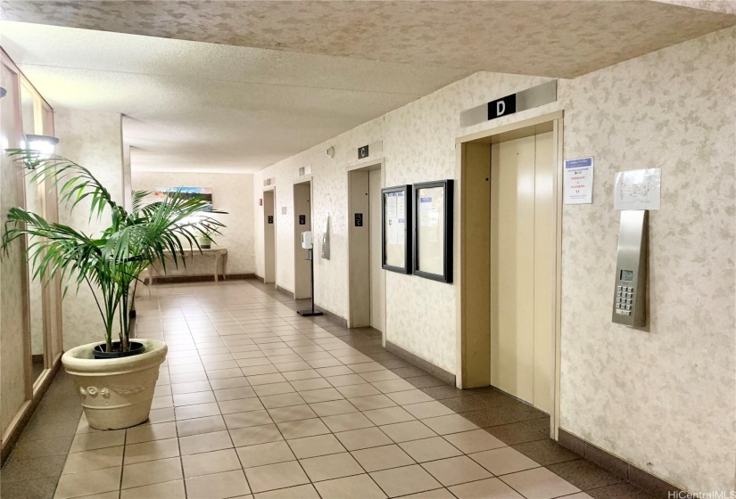 Elevator area behind lobby. Secured lobby with new mailboxes (not pictured)